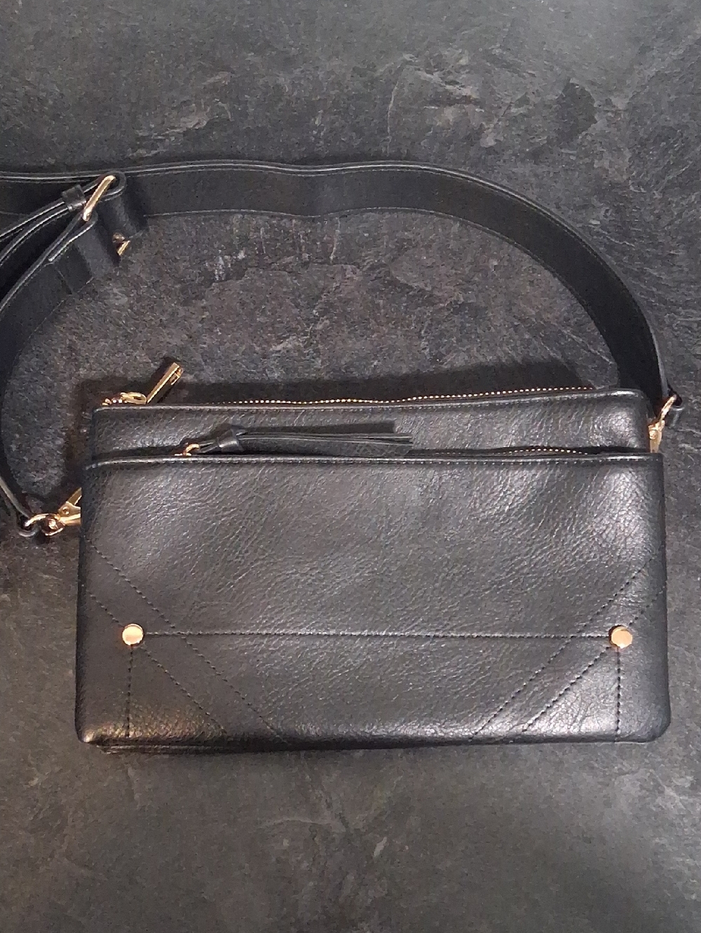 NEW! Isabelle Classic Black Leather Crossbody Purse